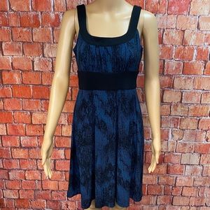 Donna Ricco Black and Teal Print Sleeveless Dress